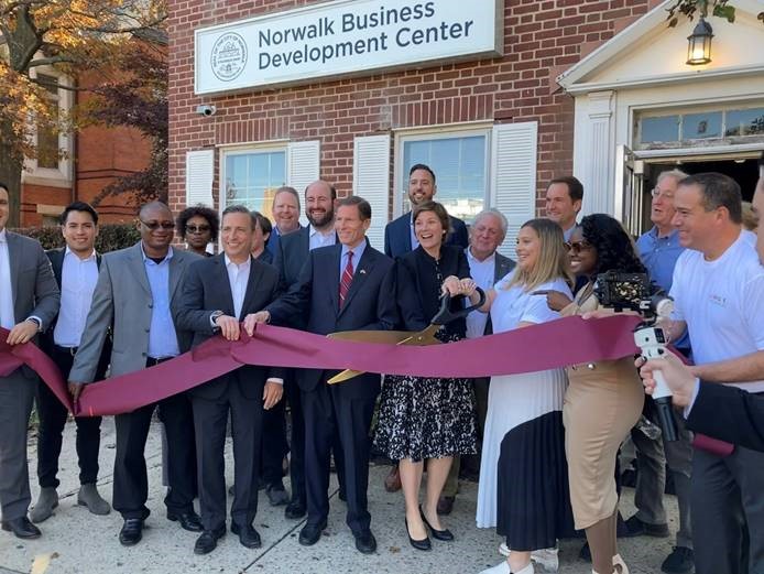 U.S. Senator Richard Blumenthal (D-CT) joined U.S. Representative Jim Himes (D-CT) and local leaders at the ribbon cutting of Norwalk’s Business Development Center. 